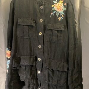 Johnny Was Black Jacket with Floral Embroidery